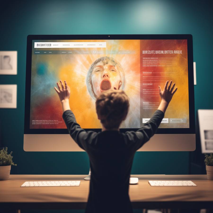 Child interacting with large, immersive computer screen.